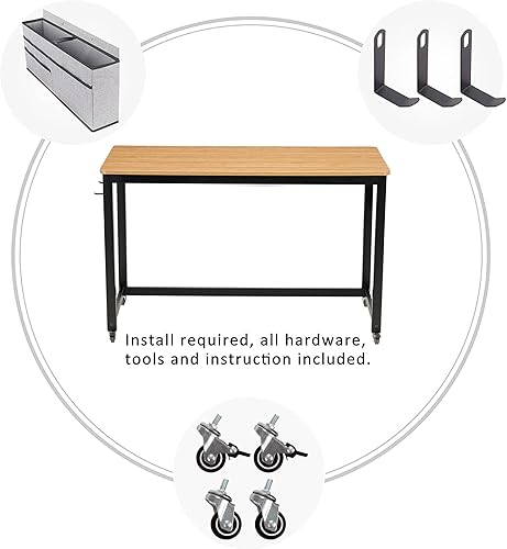 Miniatura 18 de AHB Escritorio para computadora con 4 ruedas lisas, escritorio móvil de estilo simple, mesa de estudio para oficina en casa, estación de trabajo