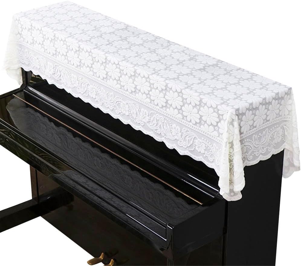 Piano Cover Elegant Lace Daisy Embroidery Decorative Dust-proof Cover for Standard Upright Pianos 78.74 x 55.11 Inch Piano Top Cover