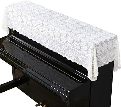 Piano Cover Elegant Lace Embroidery Daisy Decorative Dust-proof Cover for Standard Upright Pianos 78.74 x 35.43 Inch Piano Top Cover