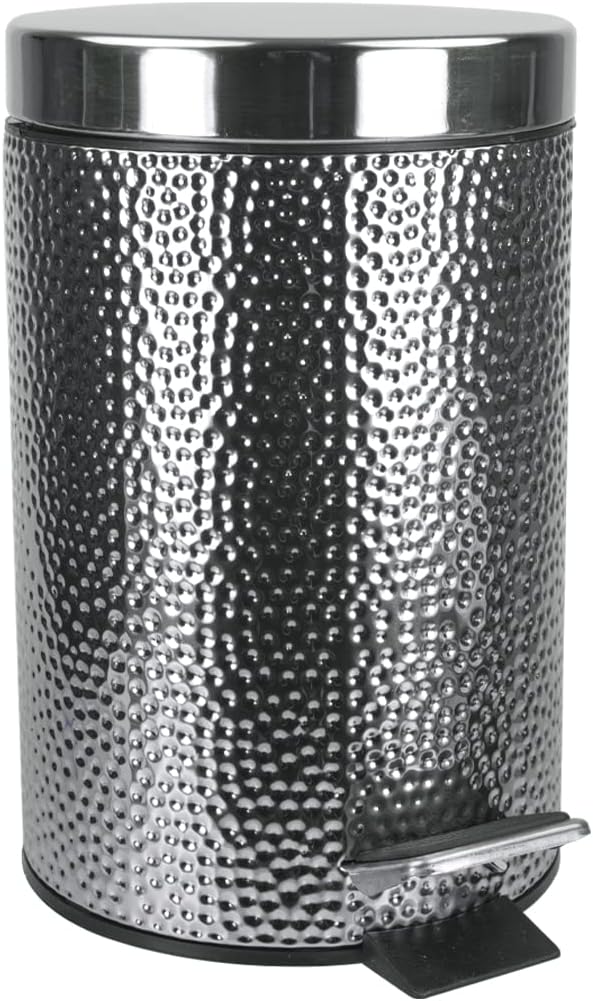 Home Basics Deluxe Hammered Stainless Steel Bathroom Accessories, Office, Bedroom, Decorative 3 Liter Waste Basket
