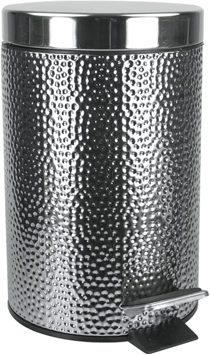 Hammered Stainless Steel Step-Activated Bedroom Trash Can (Silver) | By ...