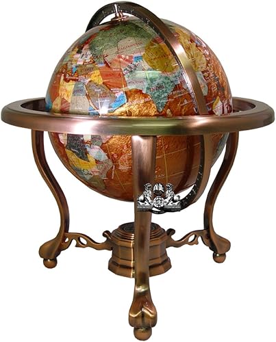 Unique Art - Globo de piedra preciosa de océano con trípode y soporte de cobre de 13 pulgadas de alto, Plástico Metal