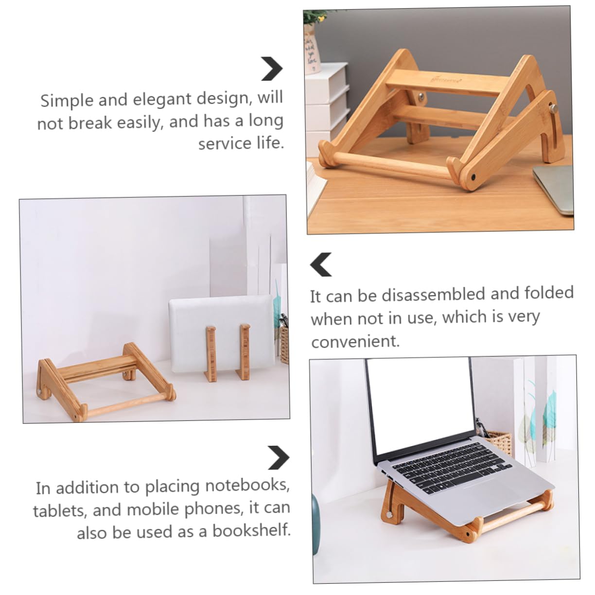 Supporto Pieghevole per Laptop in Bambù Phyllostachys Pubescens, Multi-funzionale ed Elegante, Rialzo Regolabile per Laptop e Tablet, per Librerie