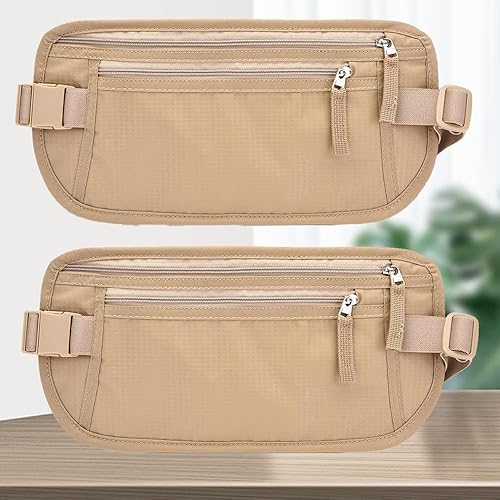 Cinturón de dinero con bloqueo RFID para hombres y mujeres, cartera de cintura delgada para viajes y correr, se adapta a pasaporte, teléfono y