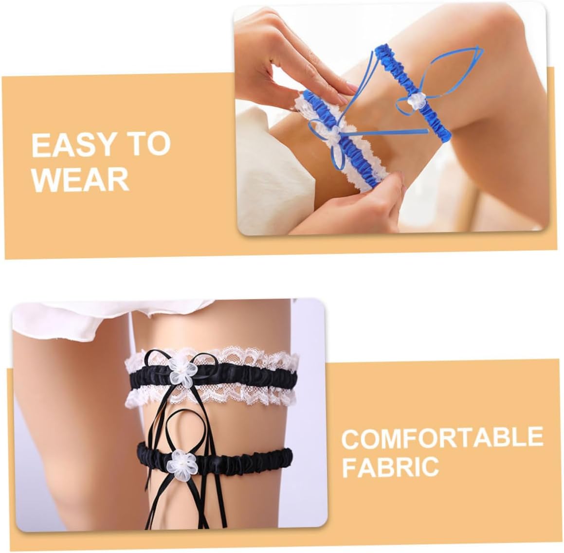 2pairs Elegant Wedding Garters for Bride Lace Garter and Comfortable Bridal Leg Accessories for Wedding Bridal Shower Special Occasions