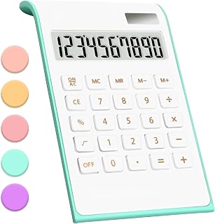 Green Office Supplies and Accessories - Teal Solar Battery Basic Office Calculator with Large LCD Display