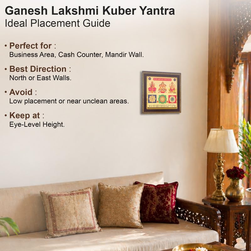 Image of Lakshmi Kuber Yantra Wall Frame Compact Size, Gold Vastu Decor for Wealth, Prosperity & Financial Growth