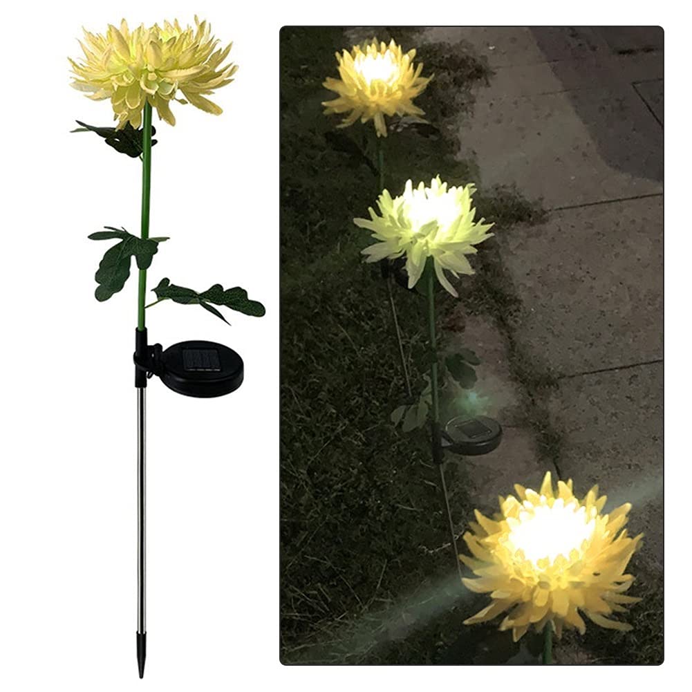 Solarleuchten im Freien, Chrysanthemen, wasserdicht, künstliche Blumen, Garten, Weg, Licht, Landschaft for Terrasse, Hof, Dekoration Lampen (Color : A Yellow)
