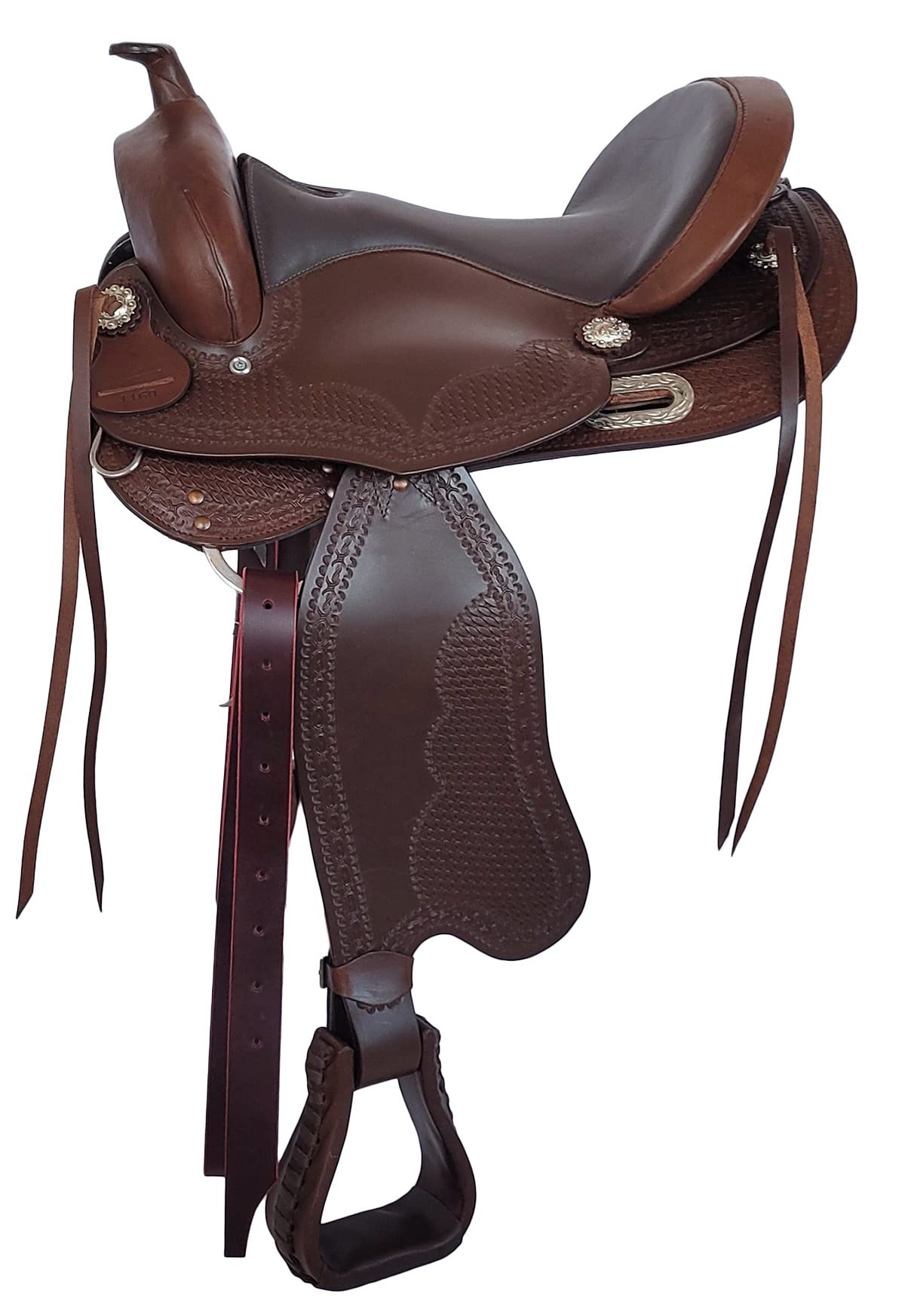 A&M Reitsport Baumloser Westernsattel Nebraska aus geöltem Büffelleder, wechselbares Kopfeisen, Größe:16 Zoll