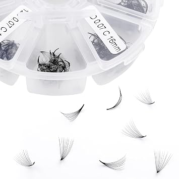 Volume Lash Extensions 12D Premade Fans Eyelash Extension 500 PCS 0.07mm 9-16mm Mixed C/D Curl Short Stem Pre-made Eyelash Extensions Pointed Base Fan500PCS-12D-0.07-D, 9-16mm Mixed Tray