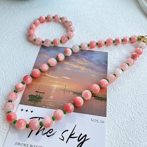 ZYLLCHEN Conjunto de joias femininas retrô com pedra natural de flor de pêssego com espaçador de ága