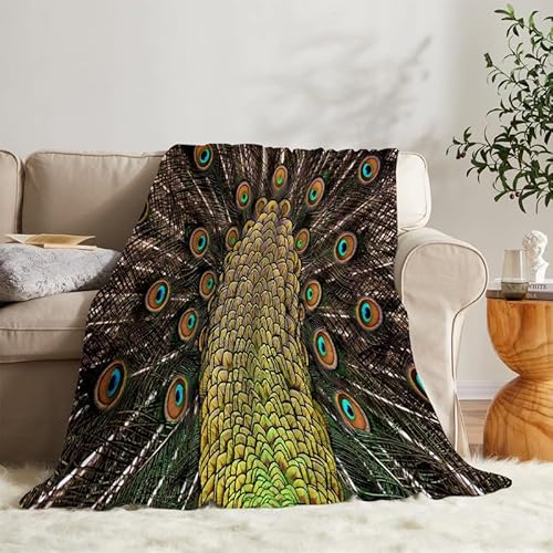 Pluma de Pavo Real Manta Sofa Grande 150x200, Manta Doble Cara para Cama 90/105/135/150/180, Manta Microfibra Suave Cobijas Franela Frazada de Invierno Verano Anual