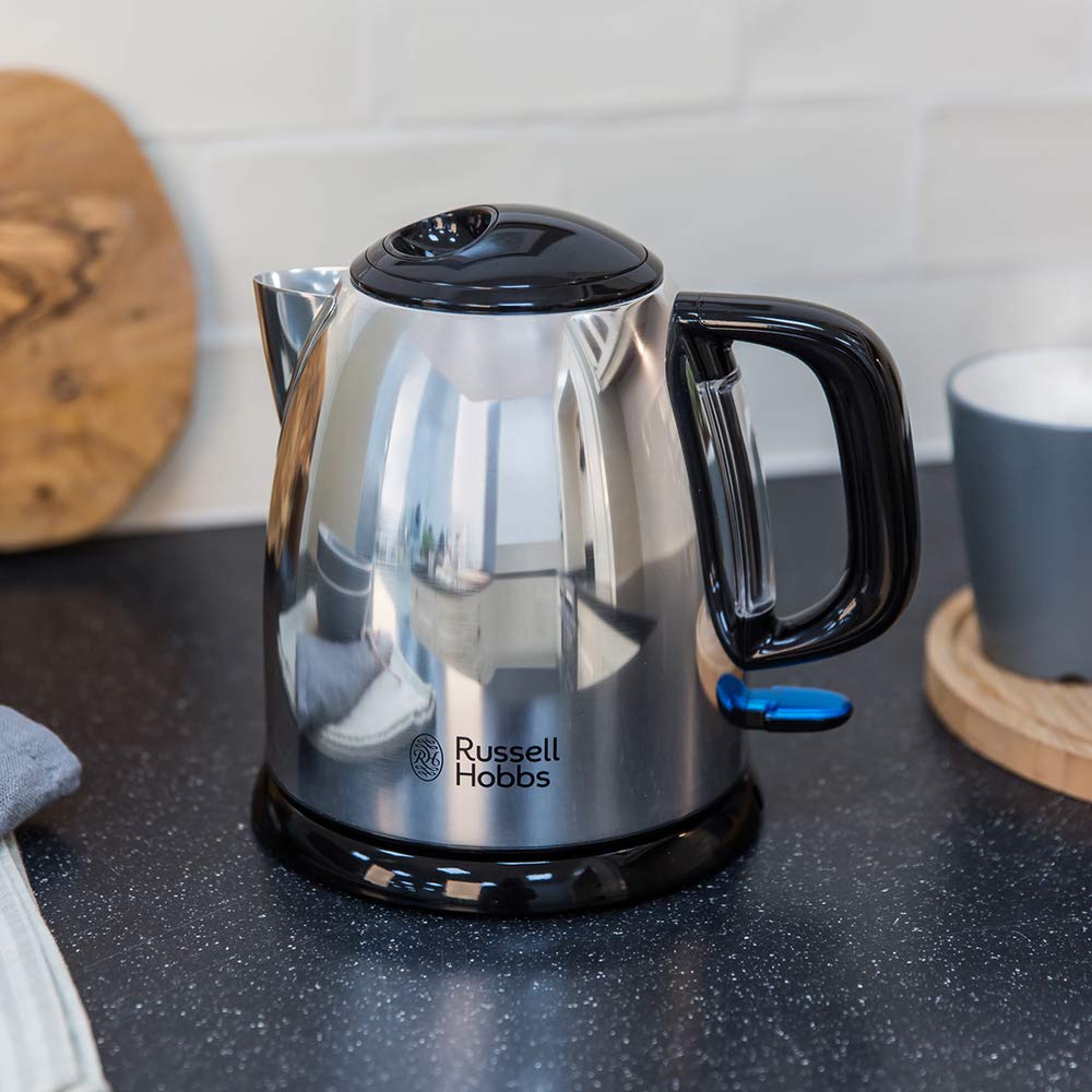 Russell Hobbs Bollitore Elettrico Compatto 1 L in Acciaio Inossidabile, Spegnimento Automatico, Filtro Anticalcare Rimovibile, Base Girevole 360°, Design Salvaspazio – Victory 24990-70