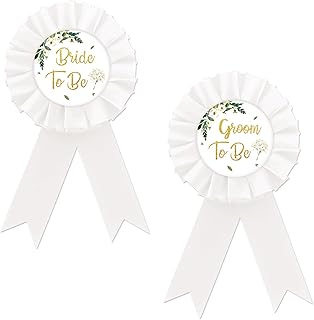 White Bride To Be Tinplate Badge Pin, Wedding/Bridal Shower Button Pins, Groom To Be Pin, Greenery Bride To Be Button for Bachelorette Engagement Party Celebrations - 2PCS