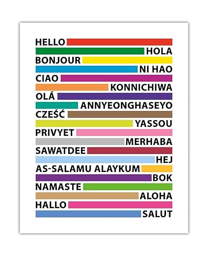 Hello In Different Languages Typography Wall Art Print 8x10 Unframed Chic, Boho & Modern Posters for Office, Classroom, Dorm, Living Room & Bedroom