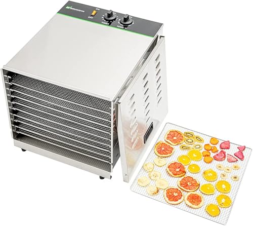 Restaurantware Hi Tek - Deshidratador de alimentos con 1 secadora de alimentos, 120 V/1000 W, 10 estantes, deshidratador de acero inoxidable para