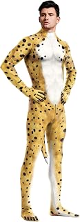 Animal Wolf Muscle Cheetah Catsuit Jumpsuit with Tail,Men‘s Halloween Leotard Fullbody Cheetah Costume