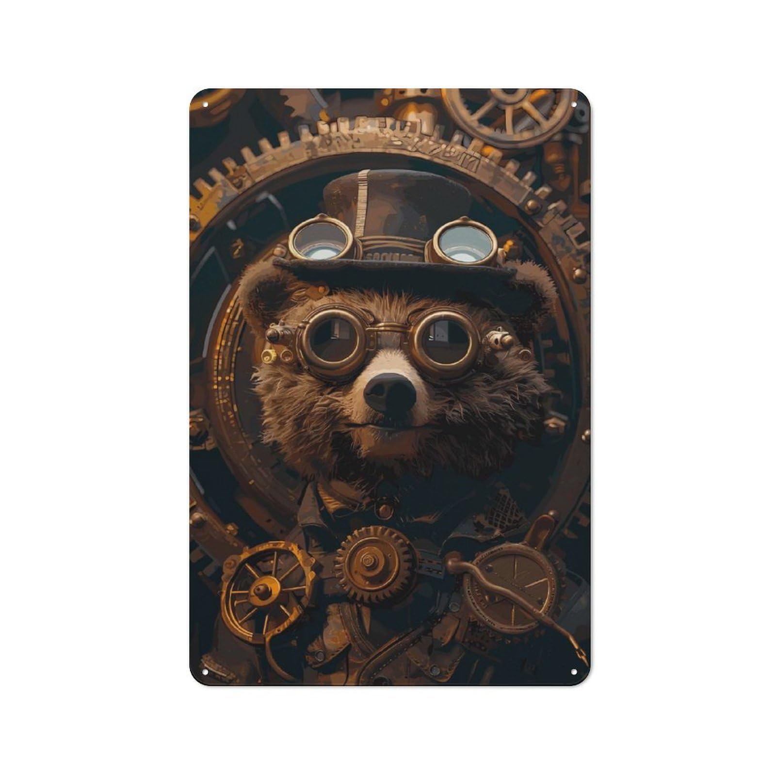 Junmoney Steampunk Animal Bear Retro Tin Wall Plaque 30X20cm For Dining Room Or Kitchen, For Home Decor Collectors
