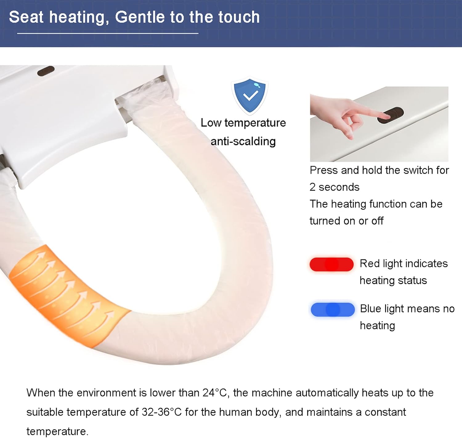 Automatic Toilet Seat Cover, One-Button Replacement, Touch Free, with Disposable Seat Cover Film, Hygienic Toilet Seat Cover for Home & Public Restrooms, Elongated