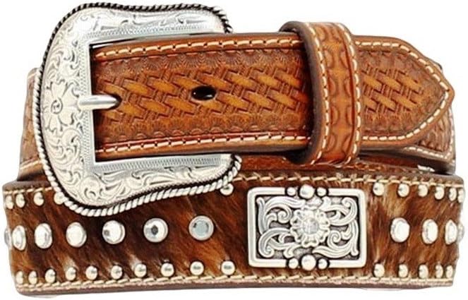 Nocona Belt Co. Boys' Unisex-Kid Rhinestone Hair-On-Hide Leather Brown 18