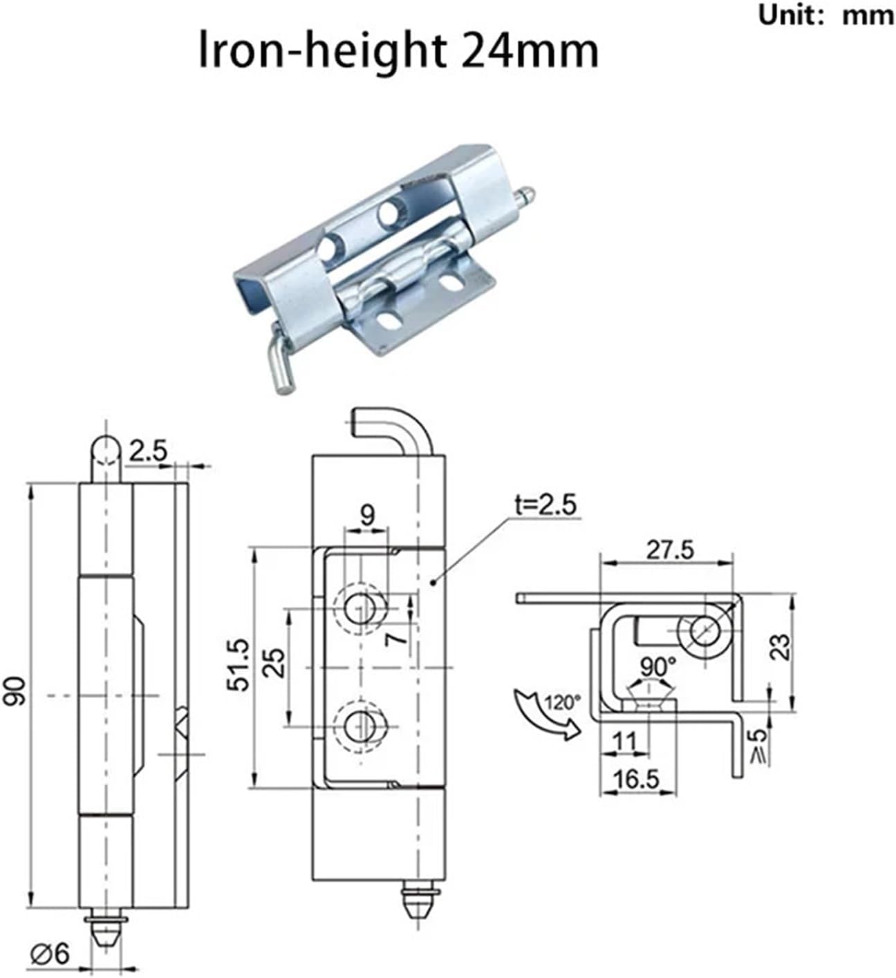 Iron Galvanized Concealed Detachable Welded Hinges for Industrial Machinery 1Pcs(Iron Height 24mm)