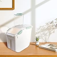 Vista 6 de Recipiente hermético de almacenamiento de harina de 25 libras con tapa de bloqueo de sellado de ruedas, recipientes para alimentos con taza medidora