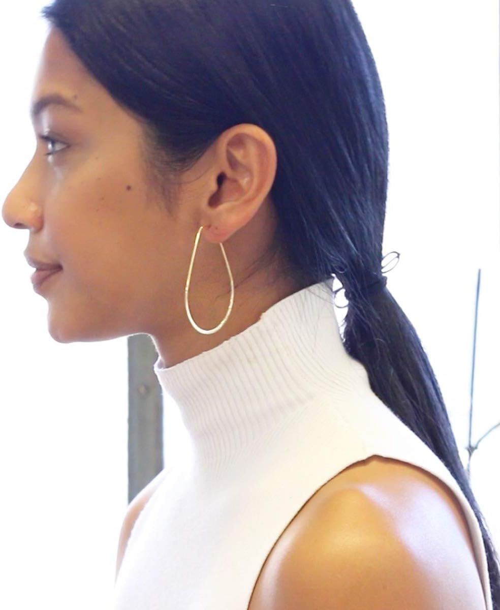 Oval Threader Hoop Earrings for Women - Lightweight Thin Teardrop Earring Hoops - 14k Gold, Rose or 925 Sterling Silver Plated - Image 7