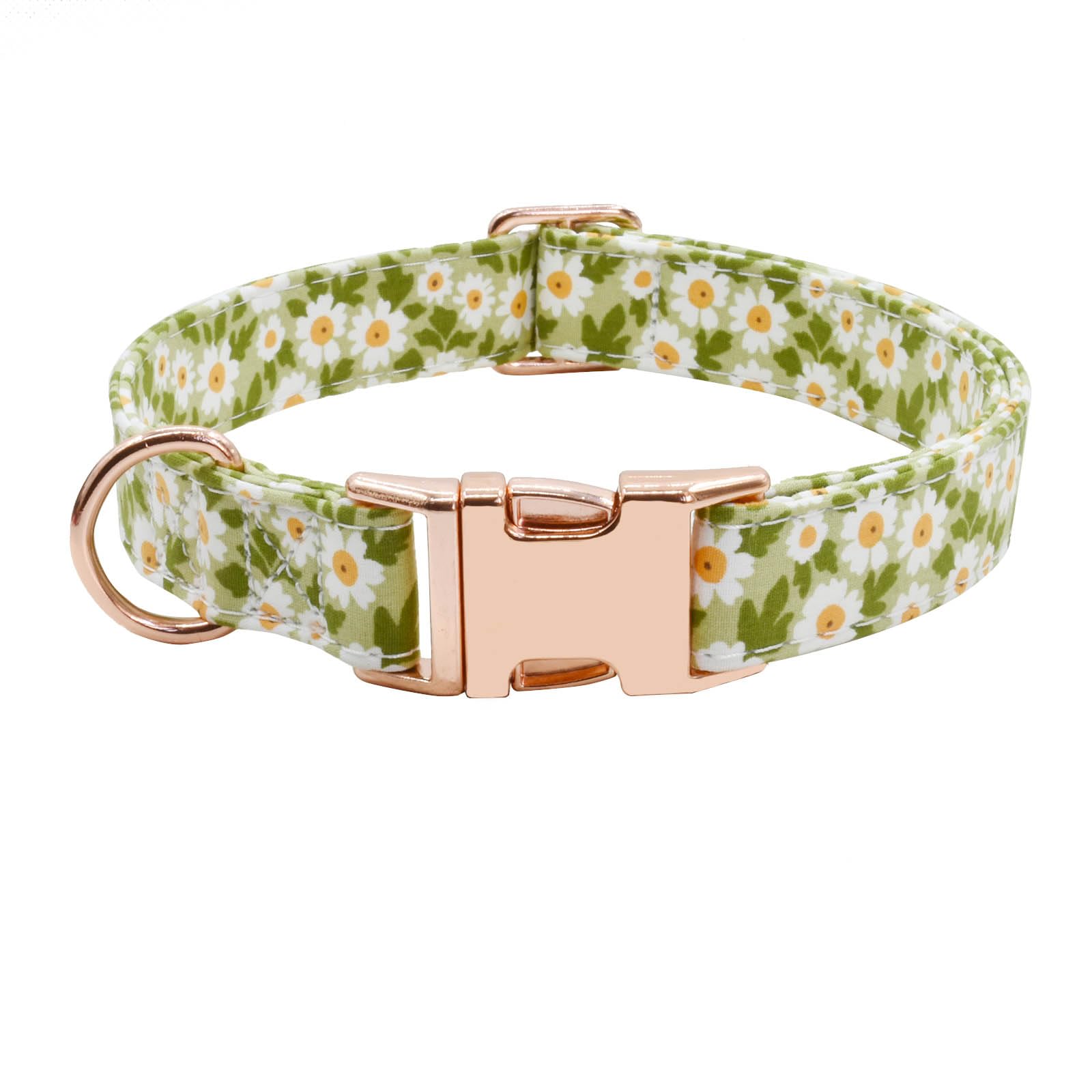 Metal Buckle Dog Collar, Durable Adjustable Dog Collar Soft for Small Medium Large Dogs (003-Green Flower, L(15-23in)