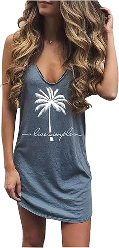 Vestidos de verano para mujer 2023 con cuello en V, sin mangas, vestido corto para playa, sol