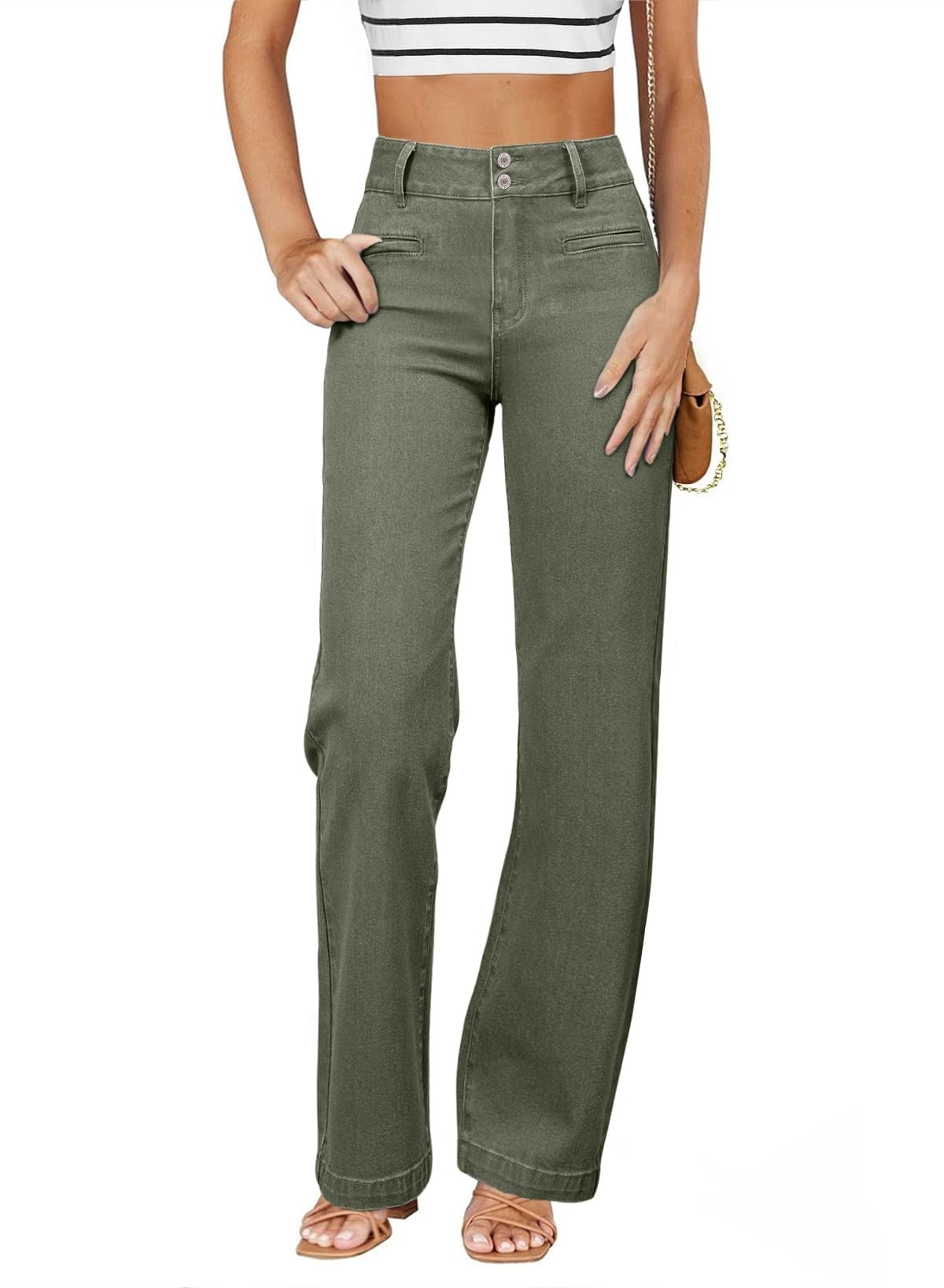 Sidefeel Jeans for Women High Waisted Straight Leg Denim Pants | Soft Stretchy Denim, Dual Button Closure, Full Length, Relaxed Fit Wide Leg Jeans with Pockets, Dressy Casual Wear