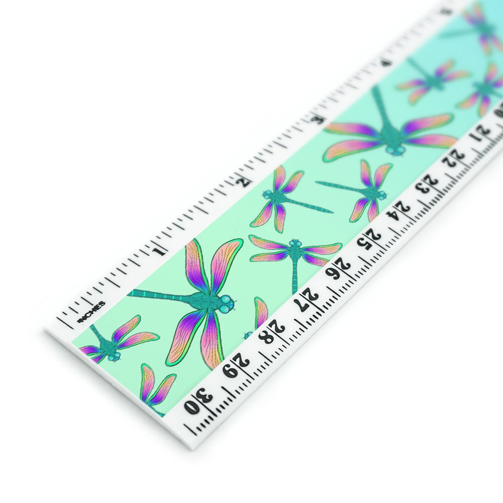 Dragonfly Pattern 12 Inch Standard and Metric Plastic Ruler