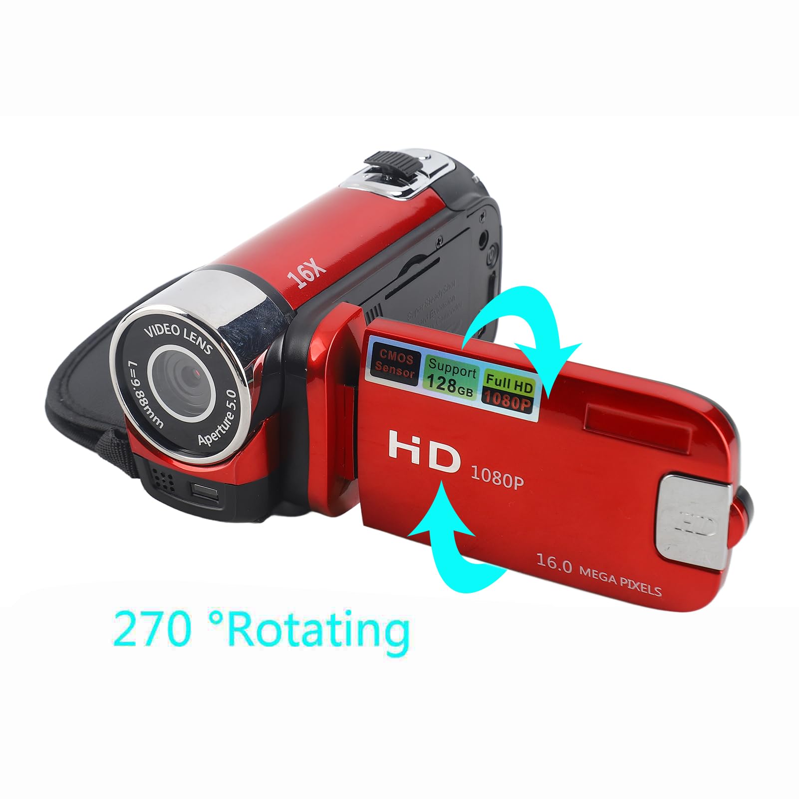Cuifati Caméscope Numérique, DV à Rotation Full HD 16X, Mini CaméraVidéo pour Enfants, CaméraVidéo Portable Vintage, CaméraVidéo de Prise de Vue Professionnelle pour (Rouge)