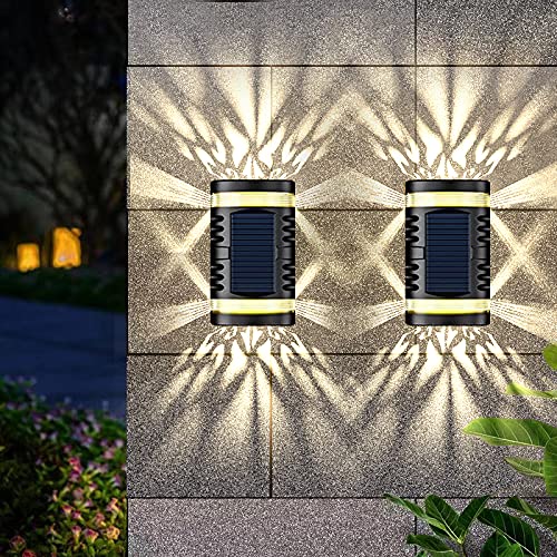Solar Wall Lights Outdoor, 2 Pack Jooayou Solar Fence Lights, Solar Powered Wall Lights Up and Down for Garden, Fence, Yard, Driveway, Front Door and Pathway