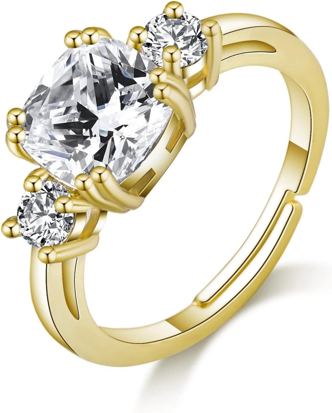 18k Gold Plated Adjustable Three Stone Ring Created with Zircondia® Crystals