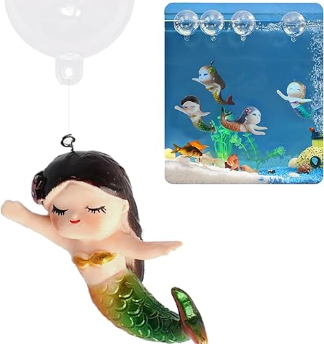 Miniatura 11 de Decoración flotante de pecera de sirena, decoraciones de acuario de dibujos animados para mascotas acuáticas para jugar adornos de acuario de resina