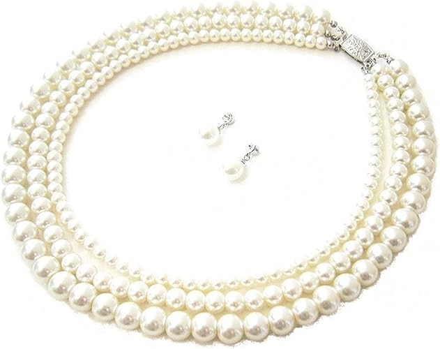 Amazon Neoglory ネオグローリー 3連 パール フォーマル ショート ネックレス ピアス セット ジュエリー 通販