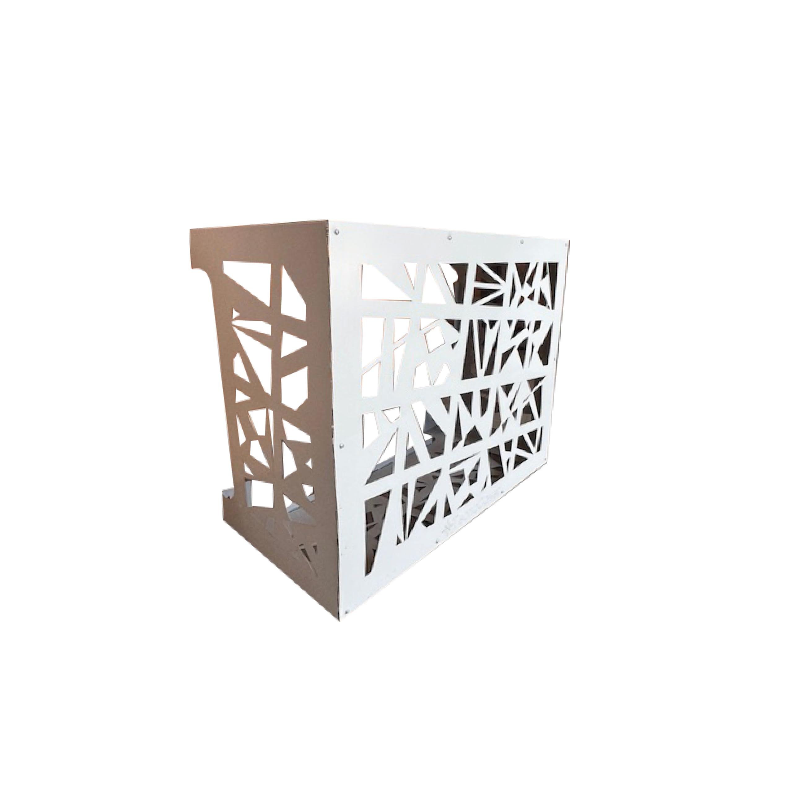 Copri Condizionatore da Esterno in Lamiera Preverniciata Bianco-Grigio SP. 6/10 – Misure L86xP44xH68 cm – Modello Design – Fornito Smontato con Kit di Montaggio e Istruzioni incluse