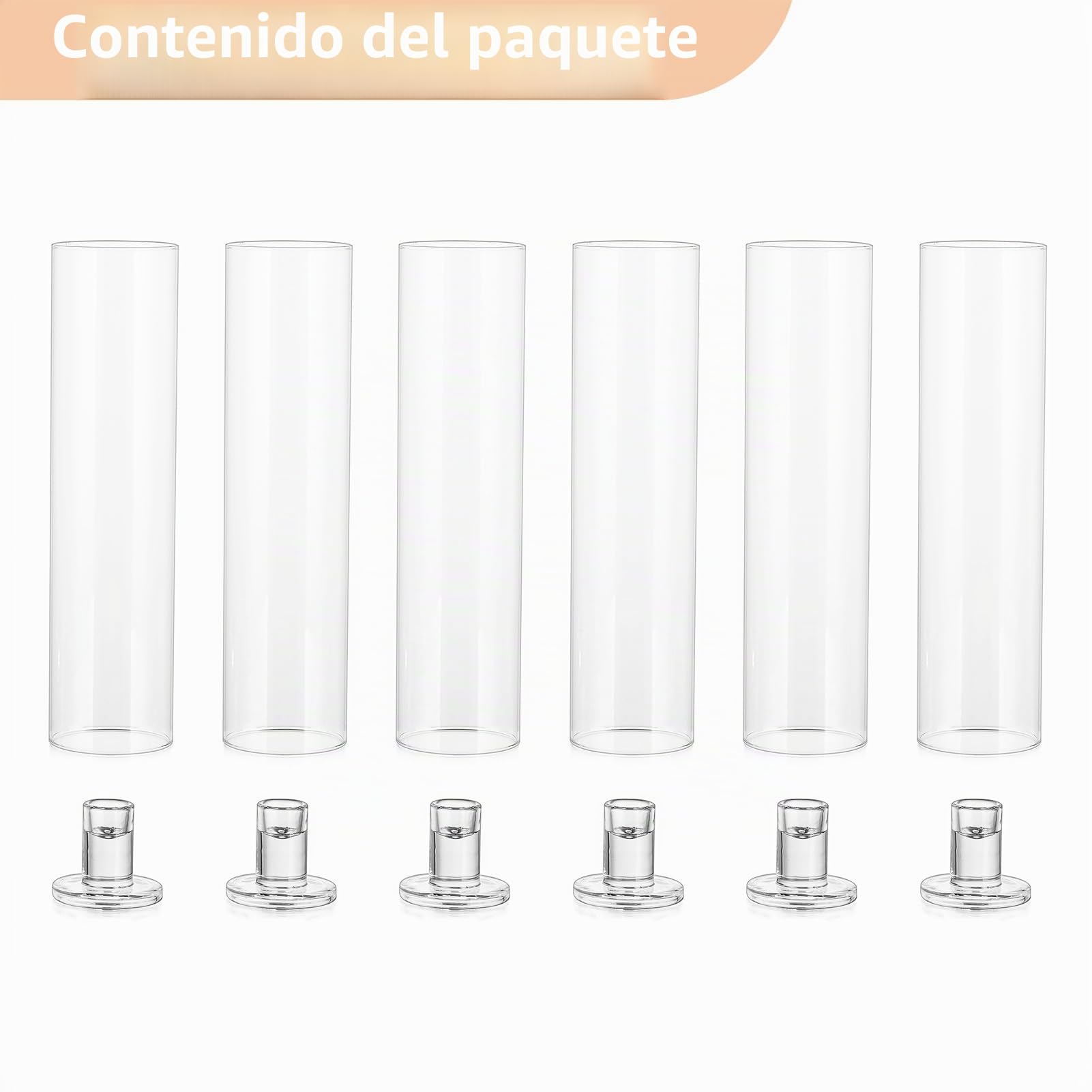 NUPTIO Huracán de Vidrio Titular de La Vela: 6 Piezas Portavelas para Velas de Candelabro, Portavelas Cilindro Alto Sin Fondo para Fiesta de Boda, Centro de Mesa, Decoración de Comedor