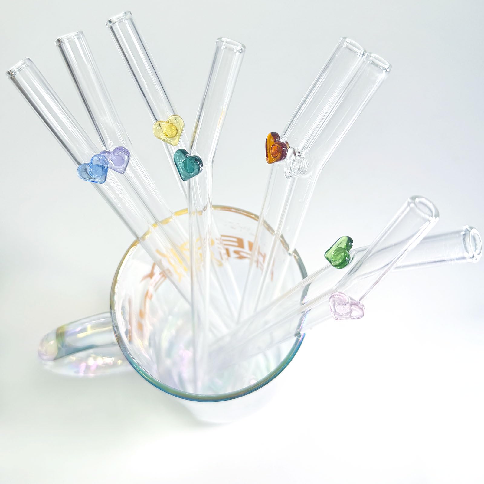 Amazon.com: YUTRENN Reusable Glass Straws 8 Colorful Heart-Shaped