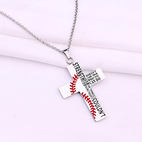 Vista 4 de Collar inspirador de cruz de béisbol cristiana, la fuerza no viene de lo que puedes hacer