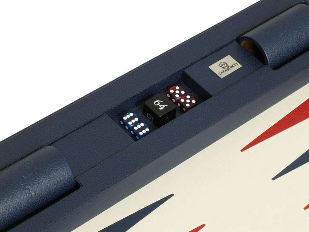 26-inch Table Top Leather Backgammon Set - Extra Large Non-Folding Blue Board