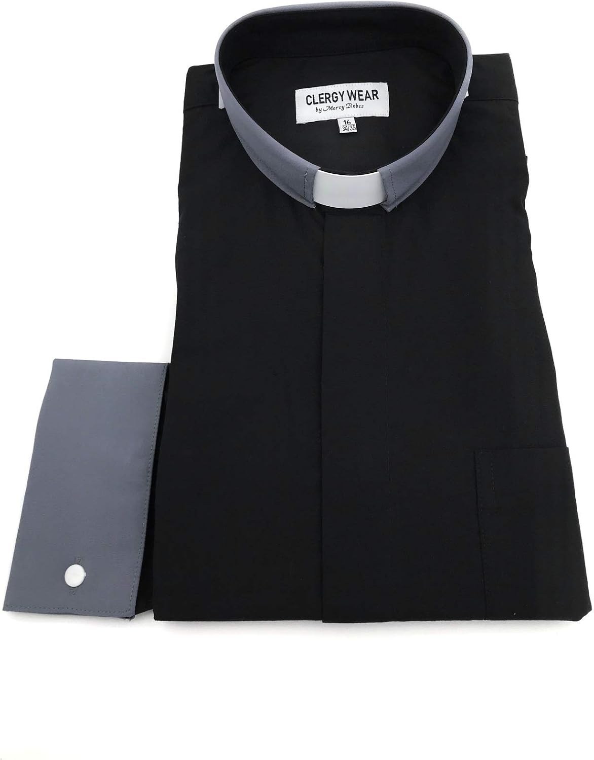 Two Tone Mens Long Sleeve TAB Collar French Cuff Clergy Shirt (Royal Blue/White)