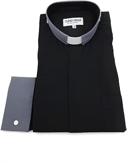 Two Tone Mens Long Sleeve TAB Collar French Cuff Clergy Shirt (Royal Blue/White)