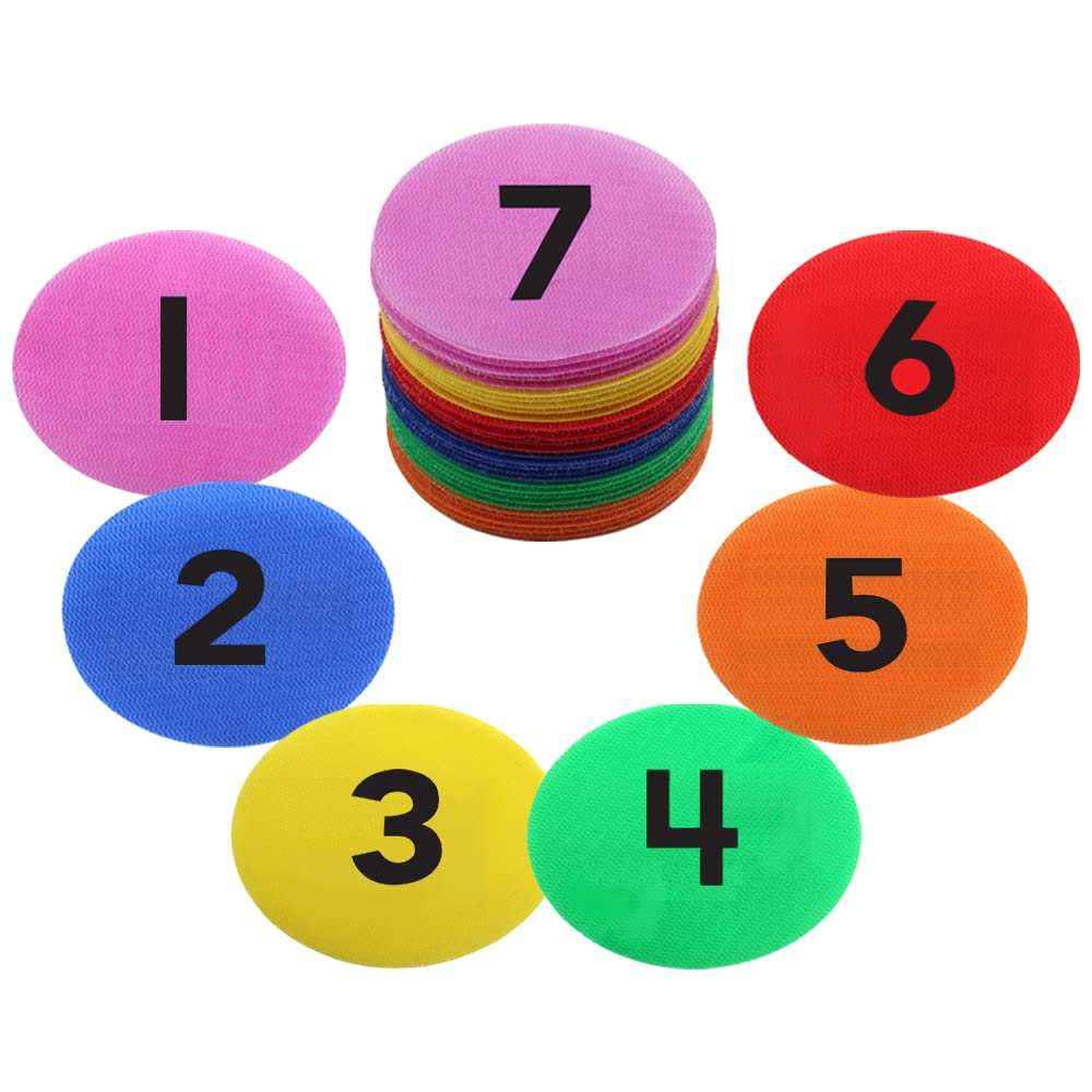 Pilikoll 36 Pcs Carpet Spot Markers 6 Colors Nylon Carpet Spot Sit Markers Floor Dots Carpet Markers Circles Marker Dots with Numbers 1 to 36 for Kindergarten Preschool Kids and Teachers