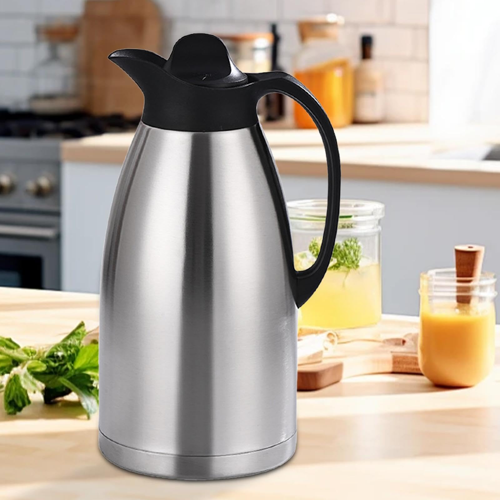 Jarra Térmica de Café con Tapa Jarra para Agua Y Té de Acero Inoxidable Termo con Aislamiento Al Vacío Dispensador de Líquidos Calientes Adecuada para, 3l