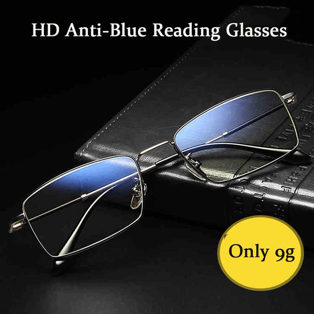 HD Antyniebieskie okulary do czytania, antyodblaskowe okulary komputerowe, moda męska, wiosenny zawias (kolor: Srebrny, rozmiar: 1,5)