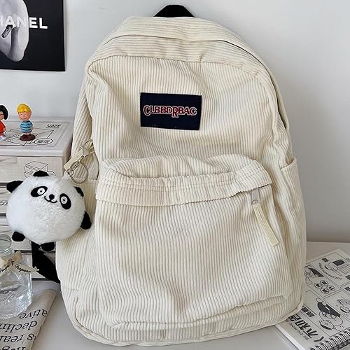Miniatura 7 de JHTPSLR Preppy - Mochila de pana vintage, mochila ligera de estética académica con mochilas de peluche para laptop (beige)