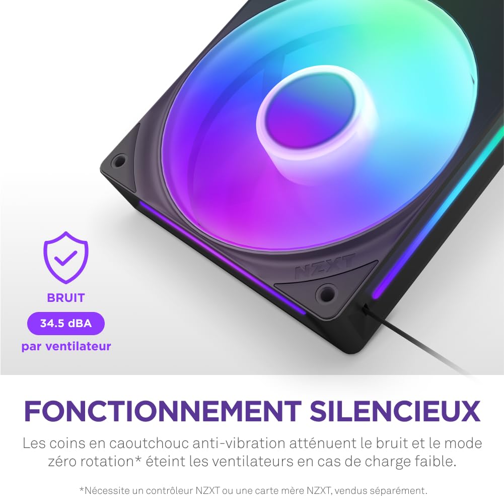 NZXT F420 RGB Core - Unité de ventilateur à cadre unique de 420 mm avec 3 ventilateurs RGB de 140 mm - Contrôle de la vitesse et de l'éclairage - Haute pression statique et flux d'air - Noir