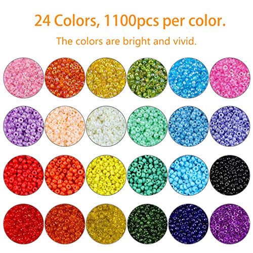 مجموعة خرز صغيرة من الزجاج مقاس 2 ملم مكونة 26400 قطعة كيف بـ24 لون لصناعة الاساور والمجوهرات مع صندوق تخزين صغير