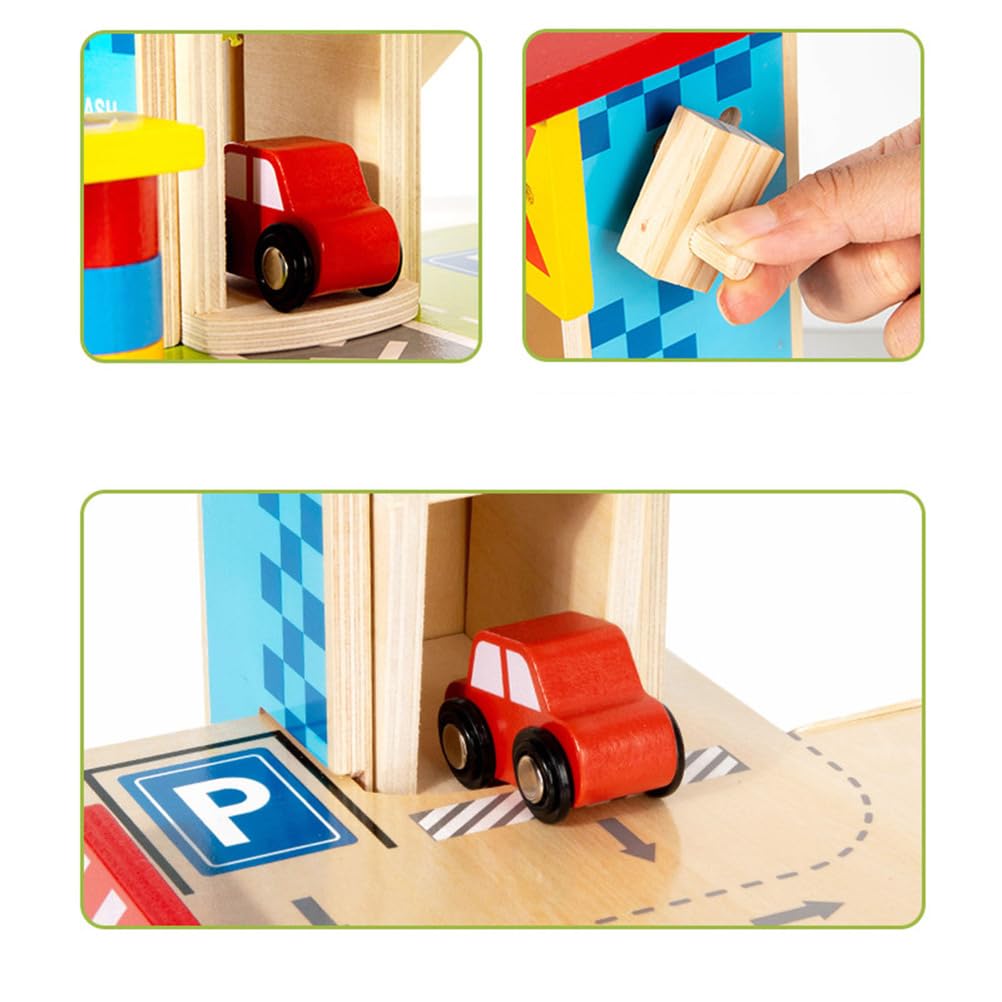 Set de Juego de Garaje de estacionamiento de Madera, helipuerto